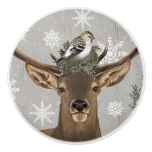 modern vintage rustic winter deer ceramic knob