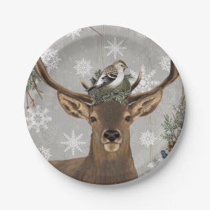 modern vintage rustic winter deer paper plate