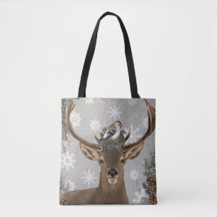modern vintage rustic winter deer tote bag