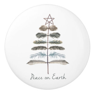 modern vintage rustic winter feather tree ceramic knob