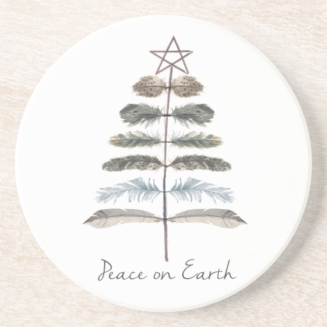 modern vintage rustic winter feather tree coaster (Front)