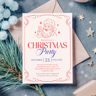 Modern Vintage Santa Christmas Party Holiday Card