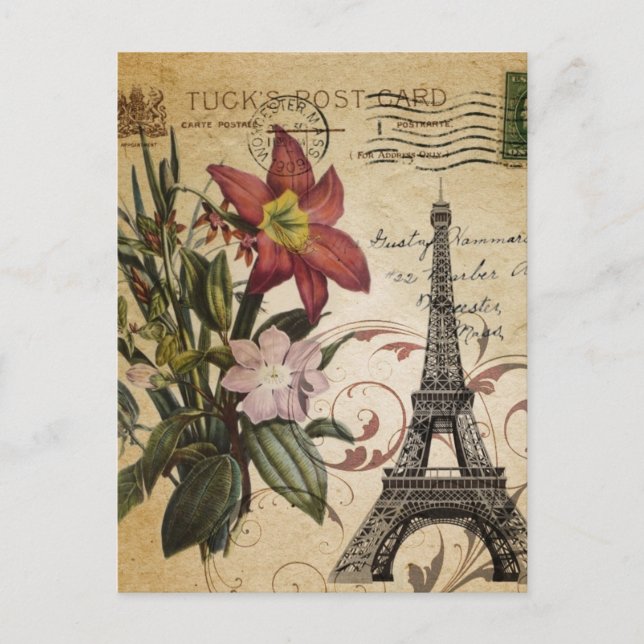 modern vintage scripts lily Paris Eiffel Tower Postcard (Front)