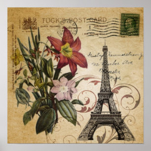modern vintage scripts lily Paris Eiffel Tower Poster