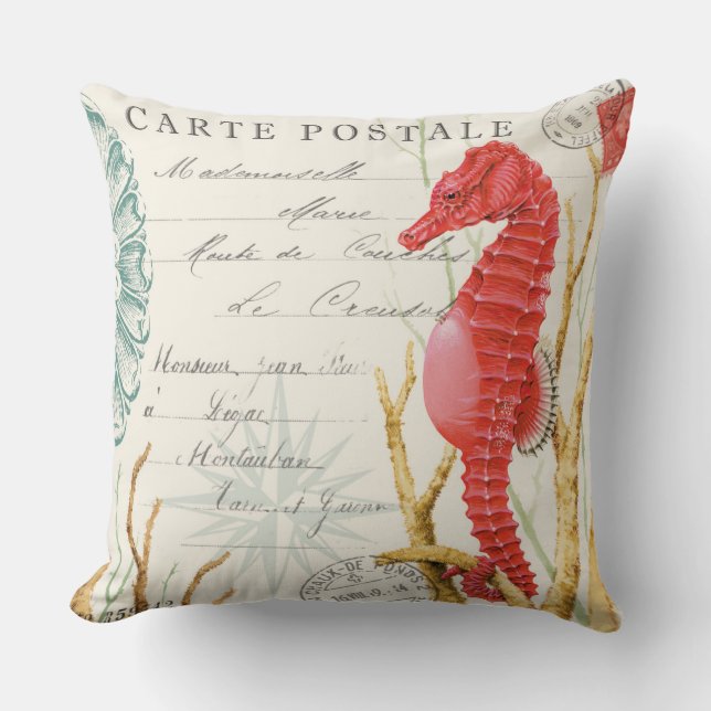 modern vintage seahorse cushion (Front)