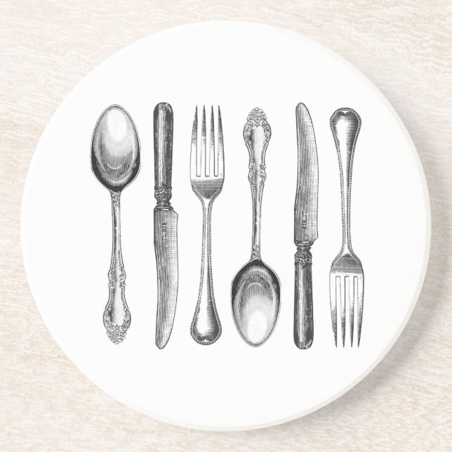 modern vintage silverware coaster (Front)