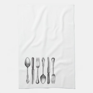 modern vintage silverware tea towel