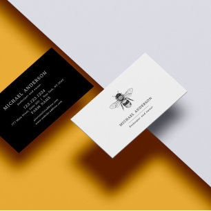 Modern Vintage Simple Bee Honey Black White Busine Business Card