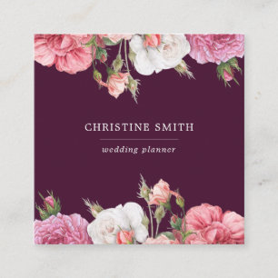 Modern Vintage Simple Floral Pink Rose Business Square Business Card