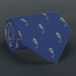 Modern Vintage Small Seahorse Dark Navy Blue Tie<br><div class="desc">Vintage illustration of a seahorse pattern for the lover of nautical theme,  ocean and marine life</div>