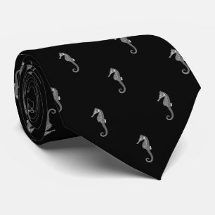 Modern Vintage Small Seahorse on Black Tie