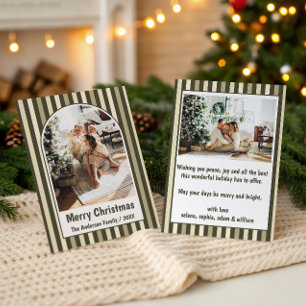 Modern Vintage Striped Family Christmas Photo Holiday Card