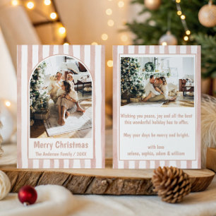 Modern Vintage Striped Family Christmas Photo Holiday Card