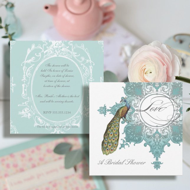 Modern Vintage Swirl Baroque Peacock Bridal Shower Invitation (Creator Uploaded)