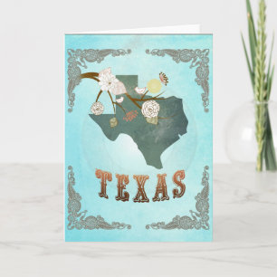 Modern Vintage Texas State Map – Aqua Blue Holiday Card