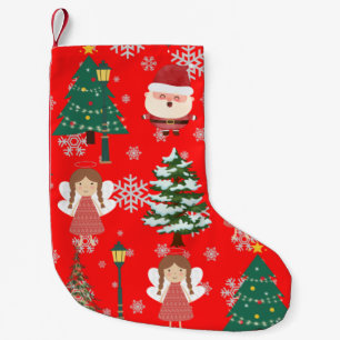 Modern vintage traditional red Santa l girly trees Small Christmas Stocking
