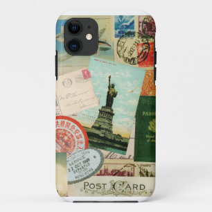 modern vintage travel collage iPhone 11 case