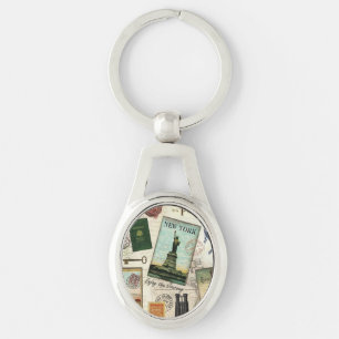 modern vintage travel collage key ring