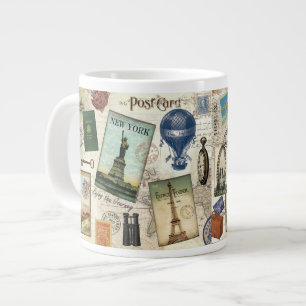 modern vintage travel collage large coffee mug