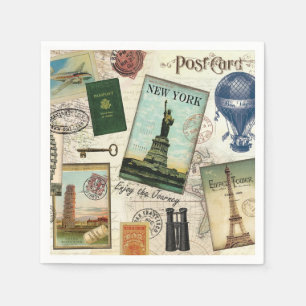 modern vintage travel collage napkin