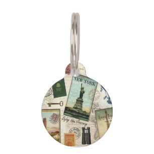 modern vintage travel collage pet tag