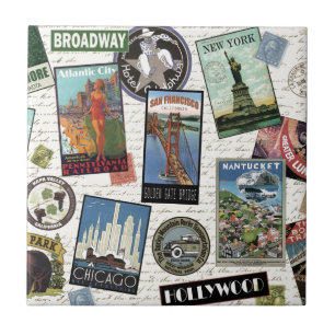 modern vintage travel USA Ceramic Tile