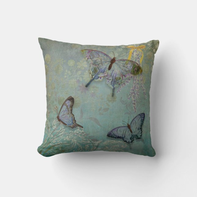 Modern Vintage Wallpaper Floral Design Butterflies Cushion (Front)