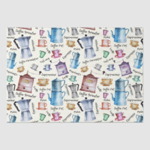 Modern Vintage Watercolor Coffee Pots Pattern Tissue Paper