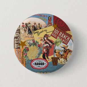 modern vintage western cowgirl 6 cm round badge