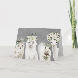 Modern vintage white forest animals greeting card