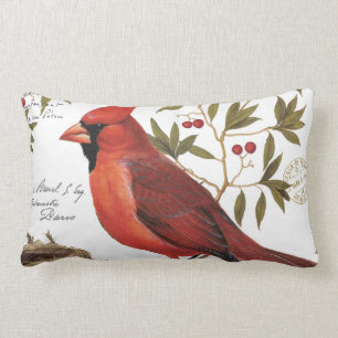 modern vintage winter cardinal lumbar cushion