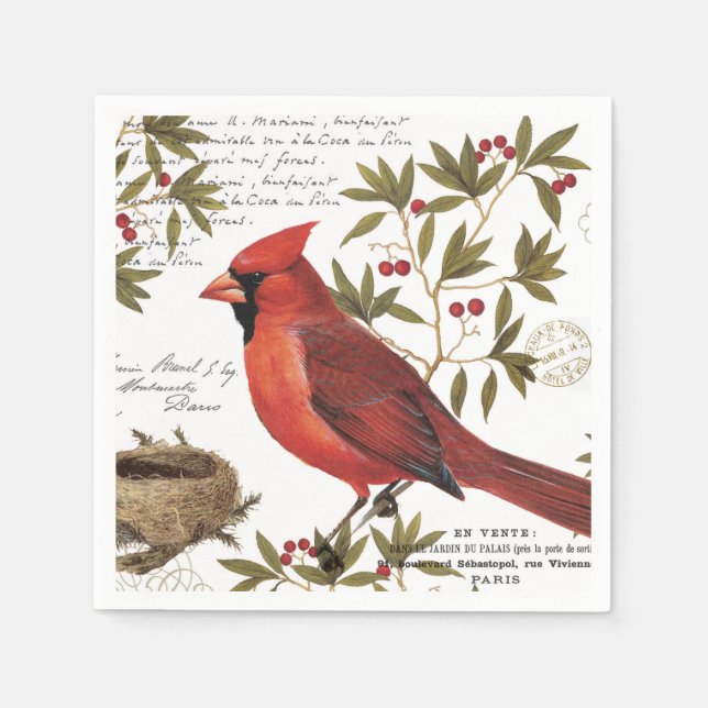modern vintage winter cardinal napkin (Front)