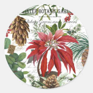 Modern vintage winter garden floral classic round sticker