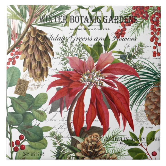 Modern vintage winter garden floral tile (Front)