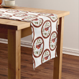 modern vintage winter woodland cardinal short table runner