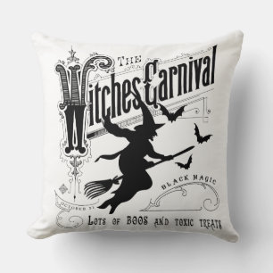 Modern vintage witch Halloween pillow