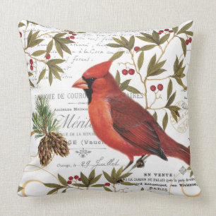 Modern vintage woodland cardinal cushion
