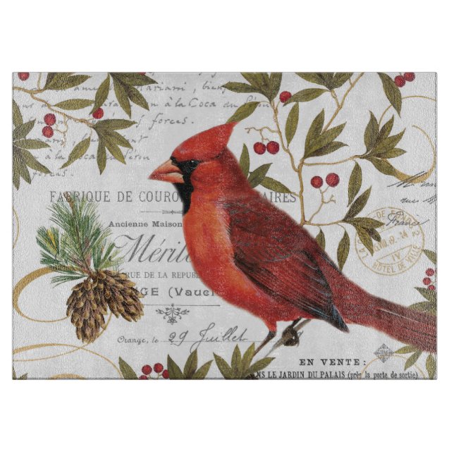 Modern vintage woodland cardinal cutting board (Front)