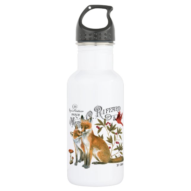 modern vintage woodland fox 532 ml water bottle (Front)