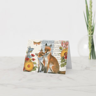 Modern vintage woodland fox card