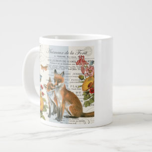 Modern vintage woodland fox large coffee mug