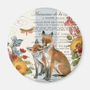 Modern vintage woodland fox magnet