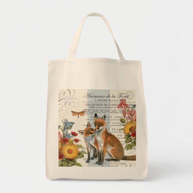 Modern vintage woodland fox tote bag (Front)
