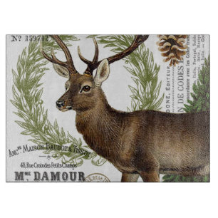 modern vintage woodland winter deer cutting board