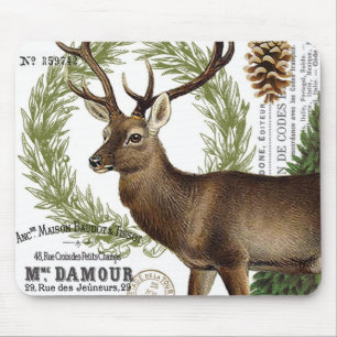 modern vintage woodland winter deer mouse pad