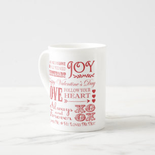 Modern vintage word Valentine Love collage Bone China Mug