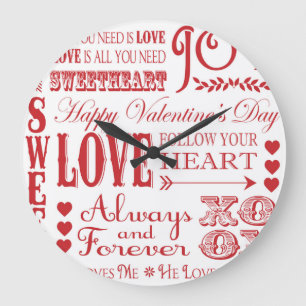 Modern vintage word Valentine Love collage Large Clock