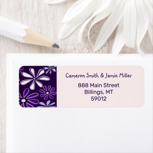 Modern Violet Floral Doodle Return Address Label (Insitu)