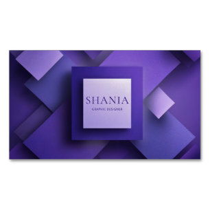 Modern Violet Geometric Layered Square Textured Magnetic Business Card