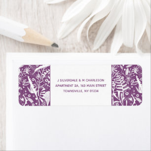 Modern Violet Graphic Floral Return Address Label